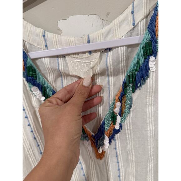 Anthropologie Duet Womens Anais Kaftan Dress White Blue Striped One Size 2353 - Picture 5 of 9